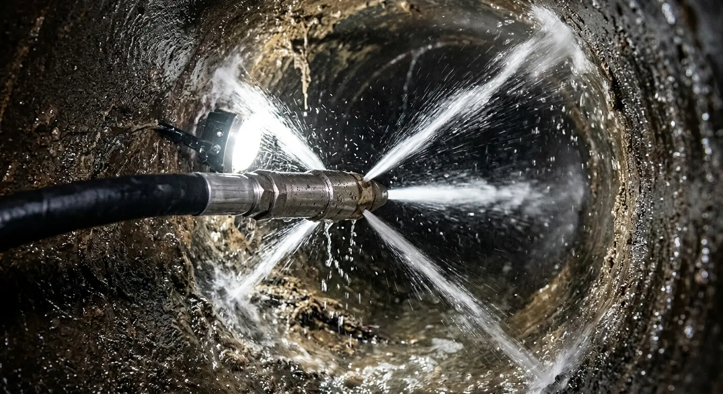 High-pressure hydro jetting nozzle cleaning sewer pipe for Sewer Cleanout in Walnut Creek